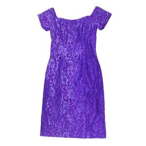 Vintage purple lace cocktail dress sheath 80s 90s prom retro sz S vtg sz 8